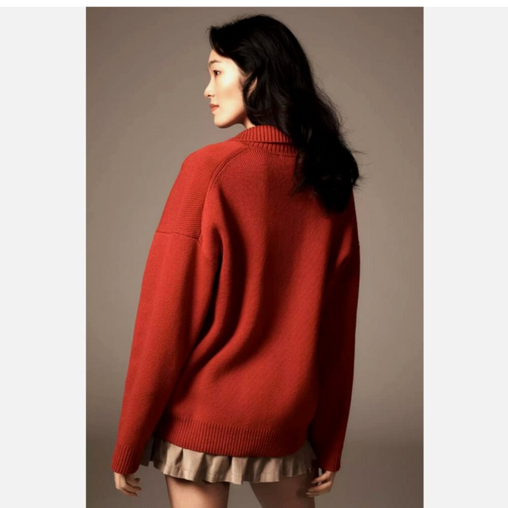 Reformation Red Brooklyn Polo Sweater Organic Cotton Sweater Anthropologie NWT - Picture 3 of 9